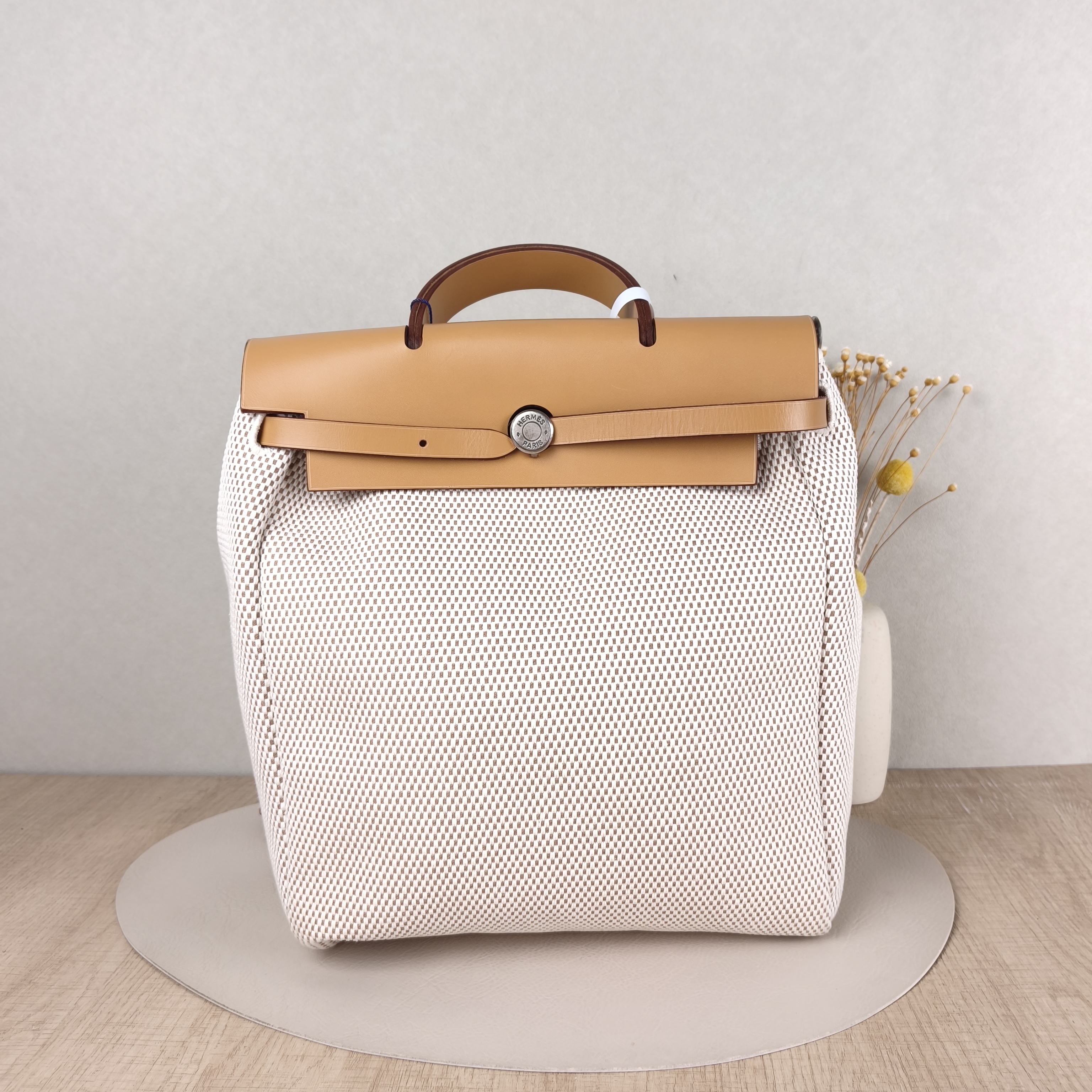 Hermès Backpack Hrebag Backpack Beige Brown Calfskin，Canvas One Size28 × 10 × 32 cm