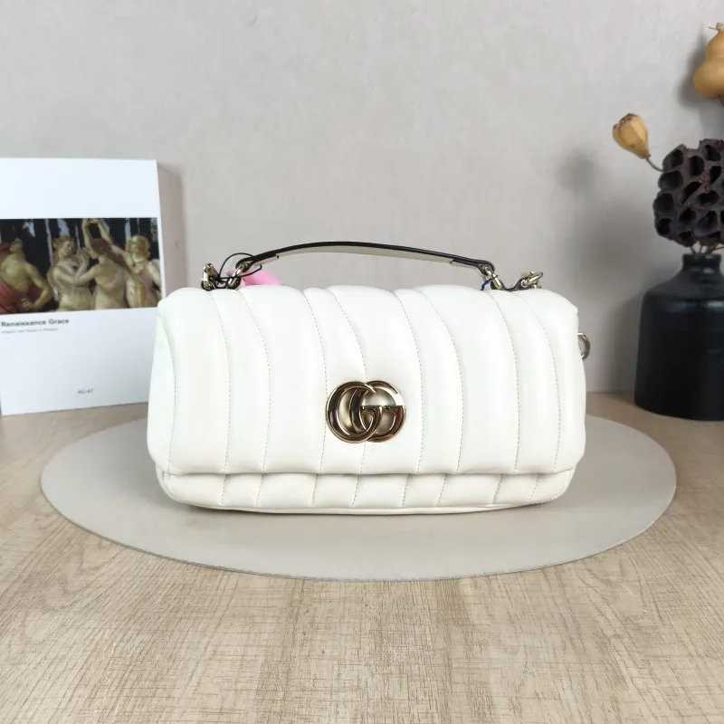 GUCCI Crossbody Bag GG Milano Collection Shoulder Bag White Lambskin Small26 × 6 × 14 cm