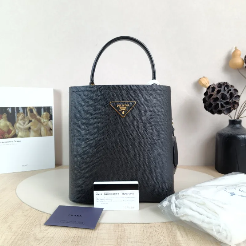PRADA Shoulder Bag Panier Black Calfskin One Size 21.5 × 13 × 22.5 cm — cover view 6 of 6