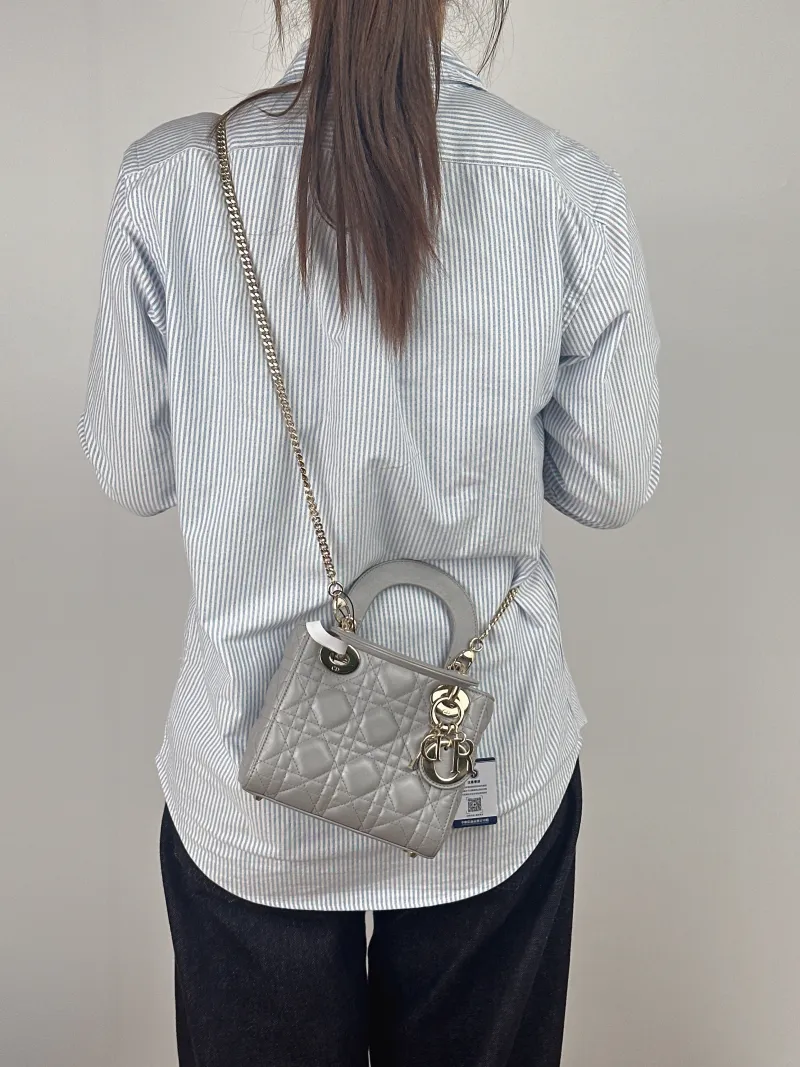 DIOR Crossbody Bag Lady Lady Dior Bag Grey Lambskin Mini 17 × 7 × 15 cm — on-model view 3 of 3