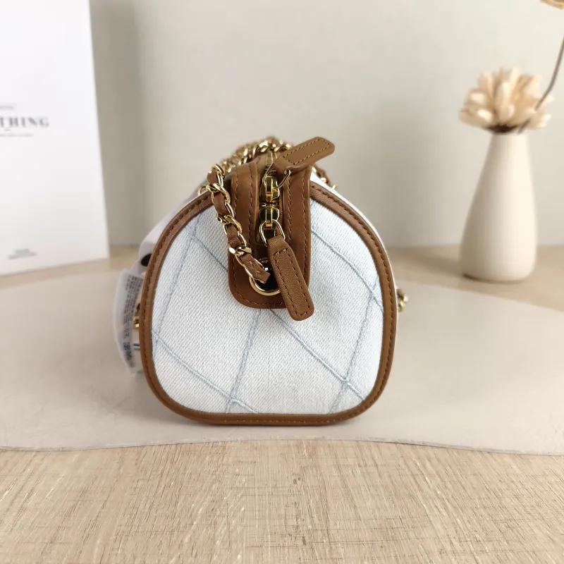 Chanel Crossbody Bag Collection Bowling Bag Blue Brown One Size 18.5 × 11 × 11.5 cm — detail view 9 of 11