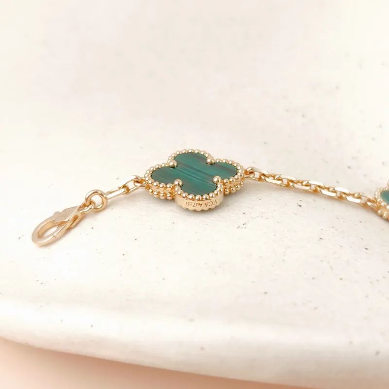 Van Cleef & Arpels Bracelet Alhambra Alhambra Collection Five-Motif Bracelet Malachite18KY ellow Gold Vintage Small19cm — cover view 5 of 12