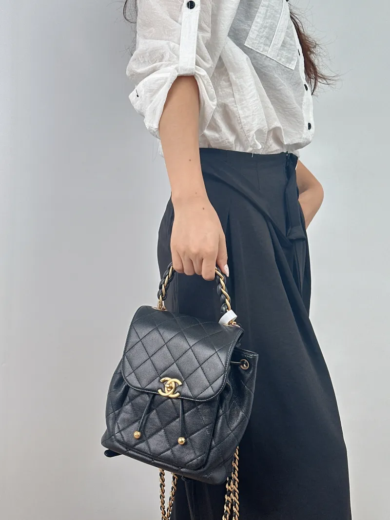 Chanel Backpack Backpack Black Grained Calfskin Small 19 × 9.5 × 21.5 cm — on-model view 2 of 3