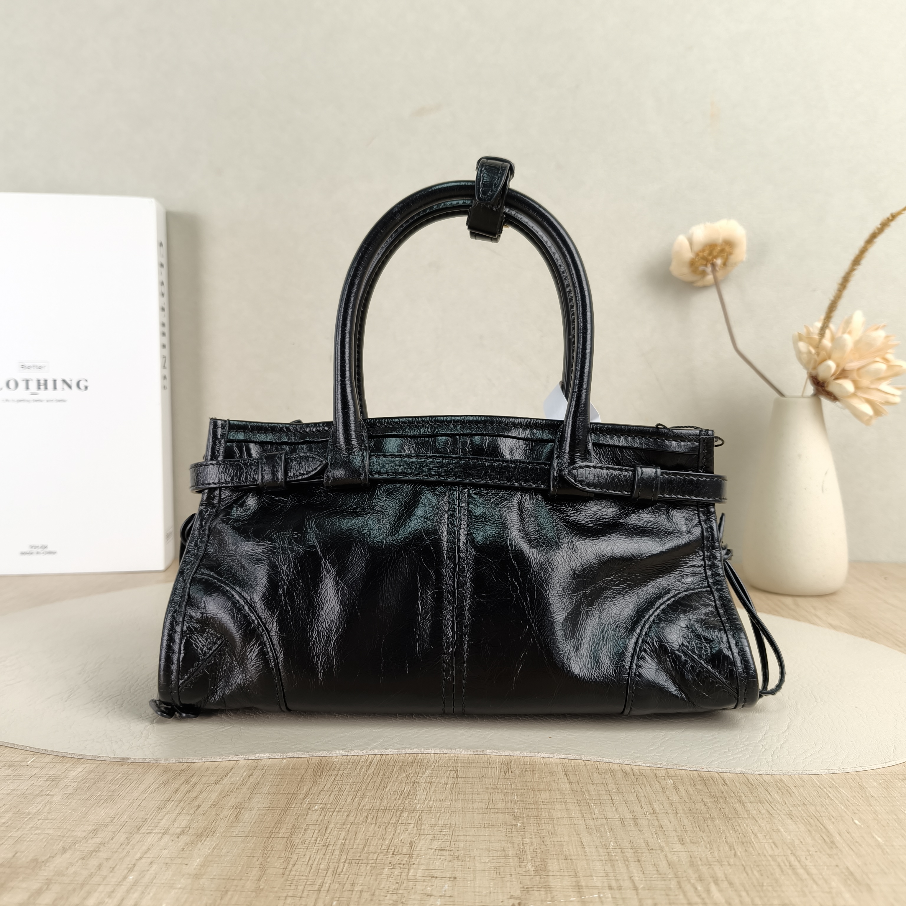 PRADA Shoulder Bag Bonnie Soft Lux Black Waxed Leathermini23.5 × 9 × 12 cm — cover view 5 of 6