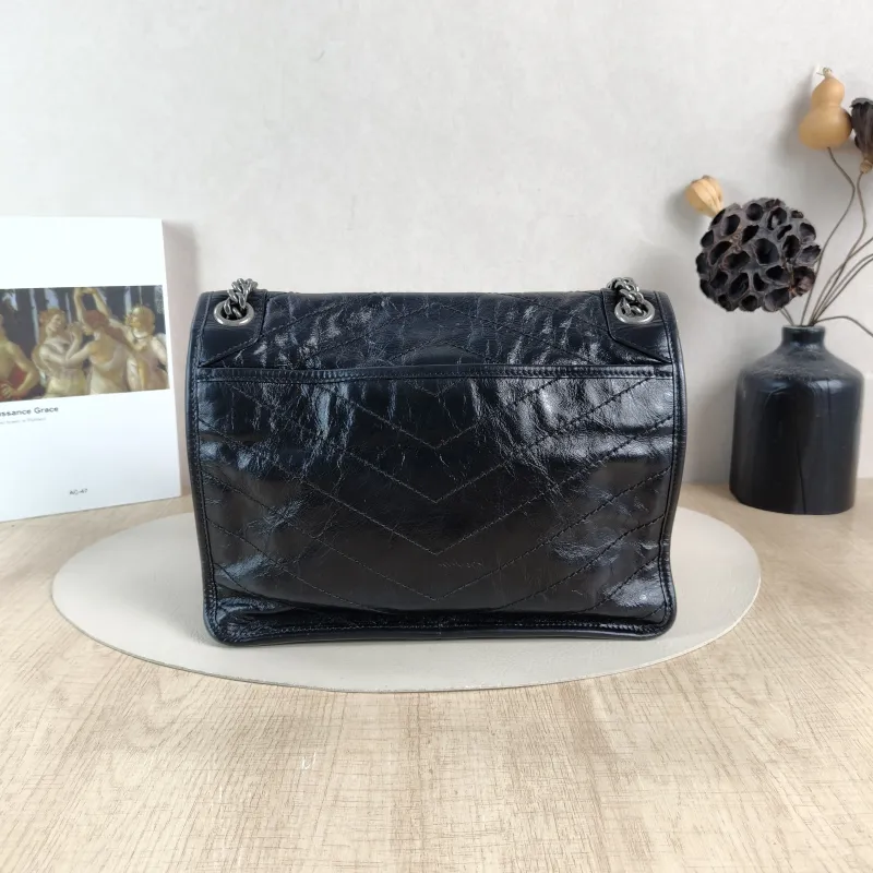 SAINT LAURENT Crossbody Bag Niki Black Waxed Leather Calfskin Medium 28 × 8.5 × 20 cm — cover view 5 of 5