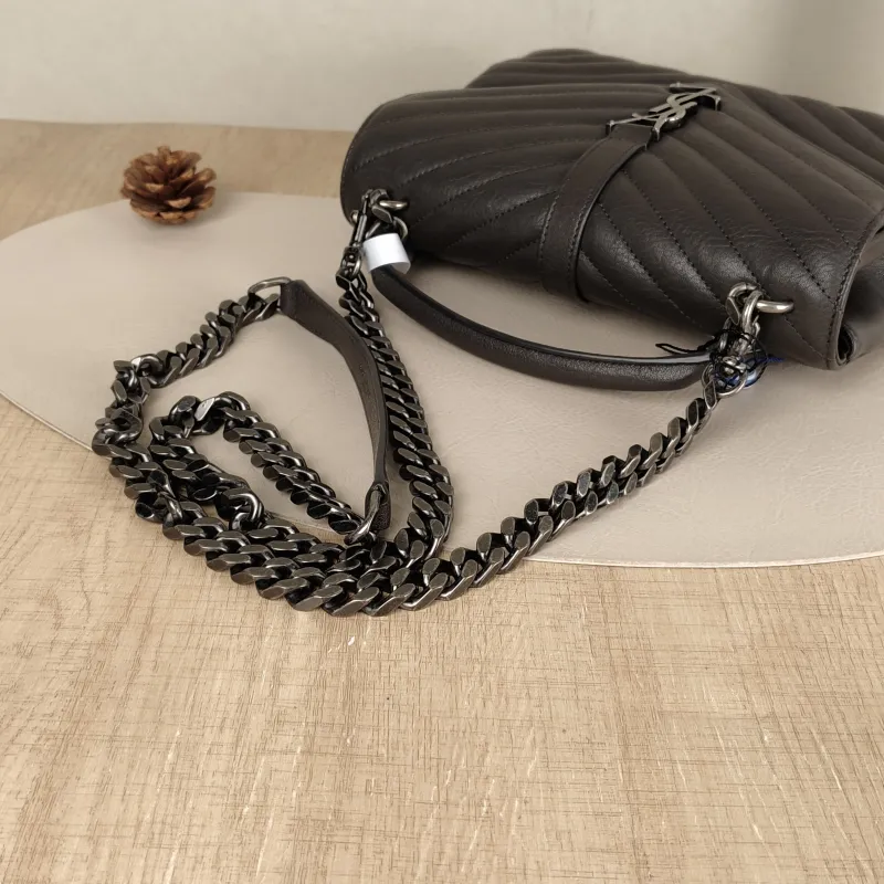 SAINT LAURENT Shoulder Bag COLLEGE Dark Grey Lambskin Medium 24 × 6.5 × 17 cm — detail view 6 of 13