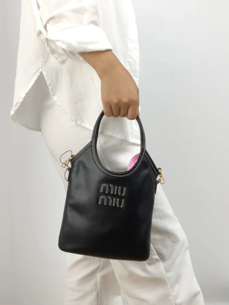 Miumiu Shoulder Bag IVY Tote Shopping Tote Black CC alfskin Mini 20*24 — on-model view 2 of 2