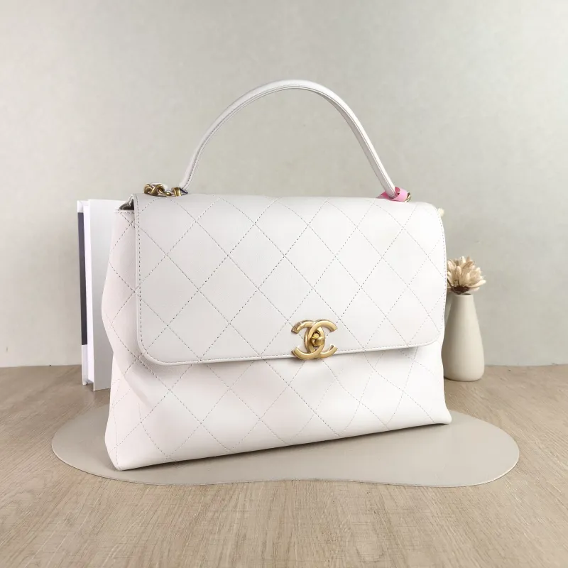 Chanel Top Handle Bag White Calfskin Large 38 × 11 × 27 cm — cover view 4 of 5