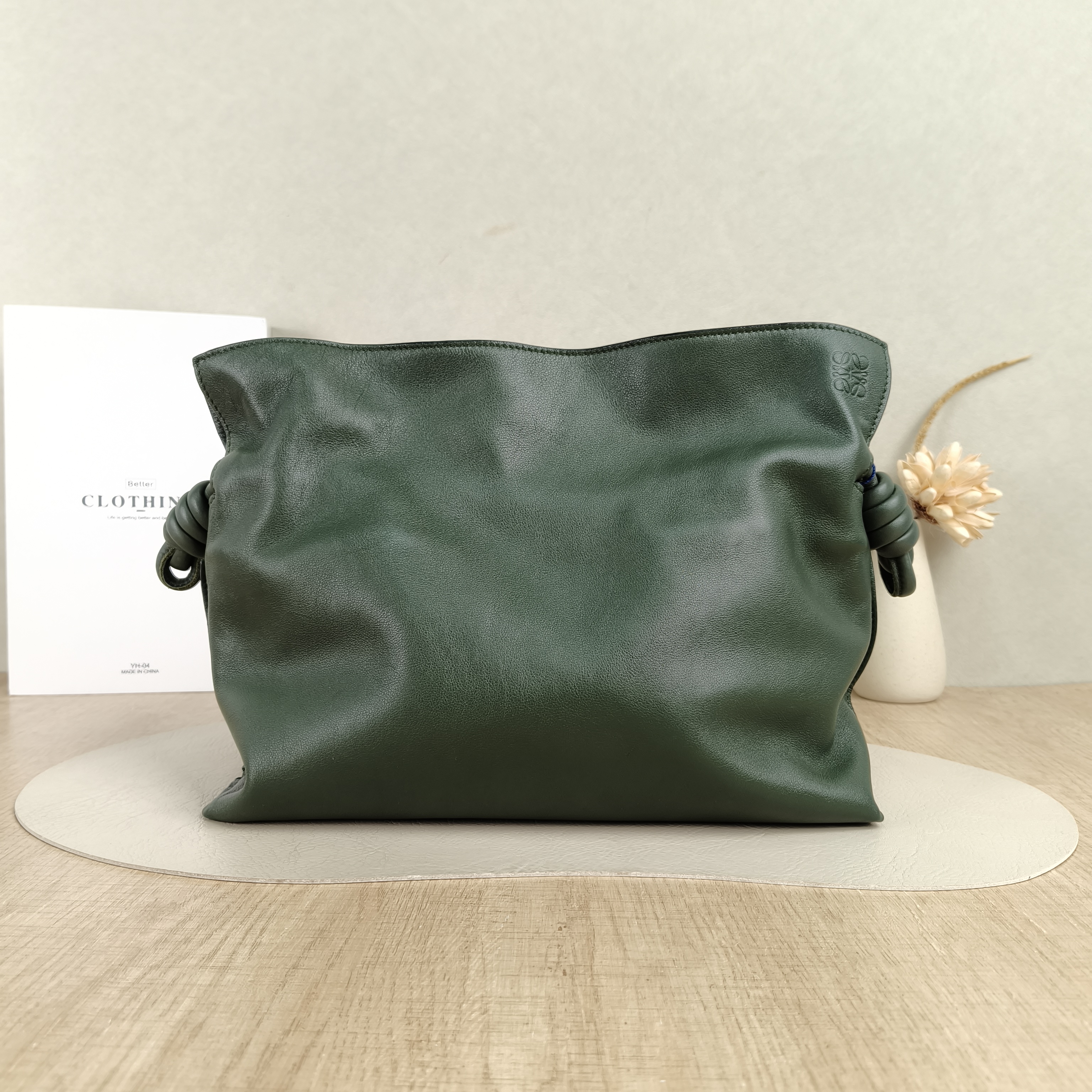 LOEWE Crossbody Bag Flamenco Green Calfskin Medium30 × 10.5 × 24.5 cm