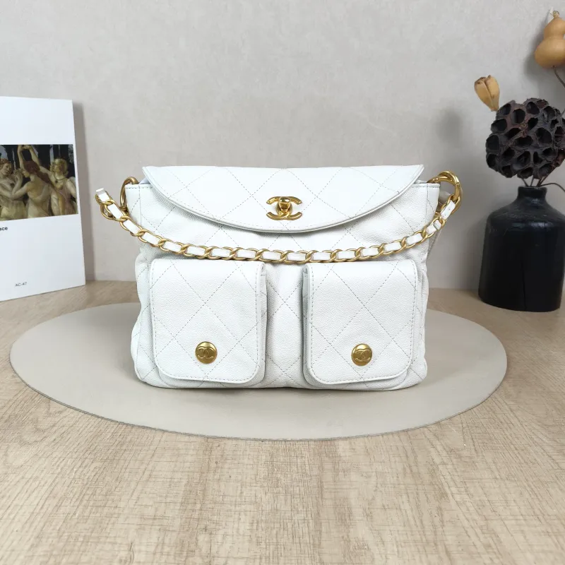 Chanel Shoulder Bag supple twins White Grained Calfskin Small24.5 × 5 × 19 cm