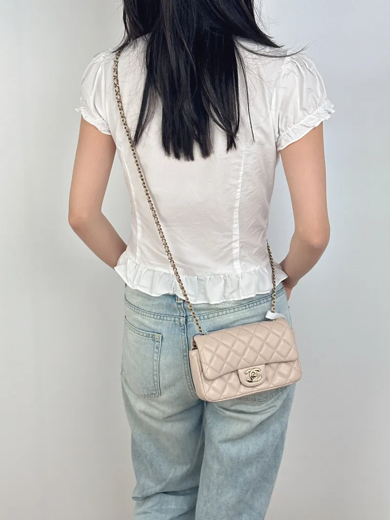 Chanel Crossbody Bag Classic Flap Large Mini CF Mini Collection Crossbody Bag Pink Lambskinmini18 × 5 × 12 cm — on-model view 3 of 3