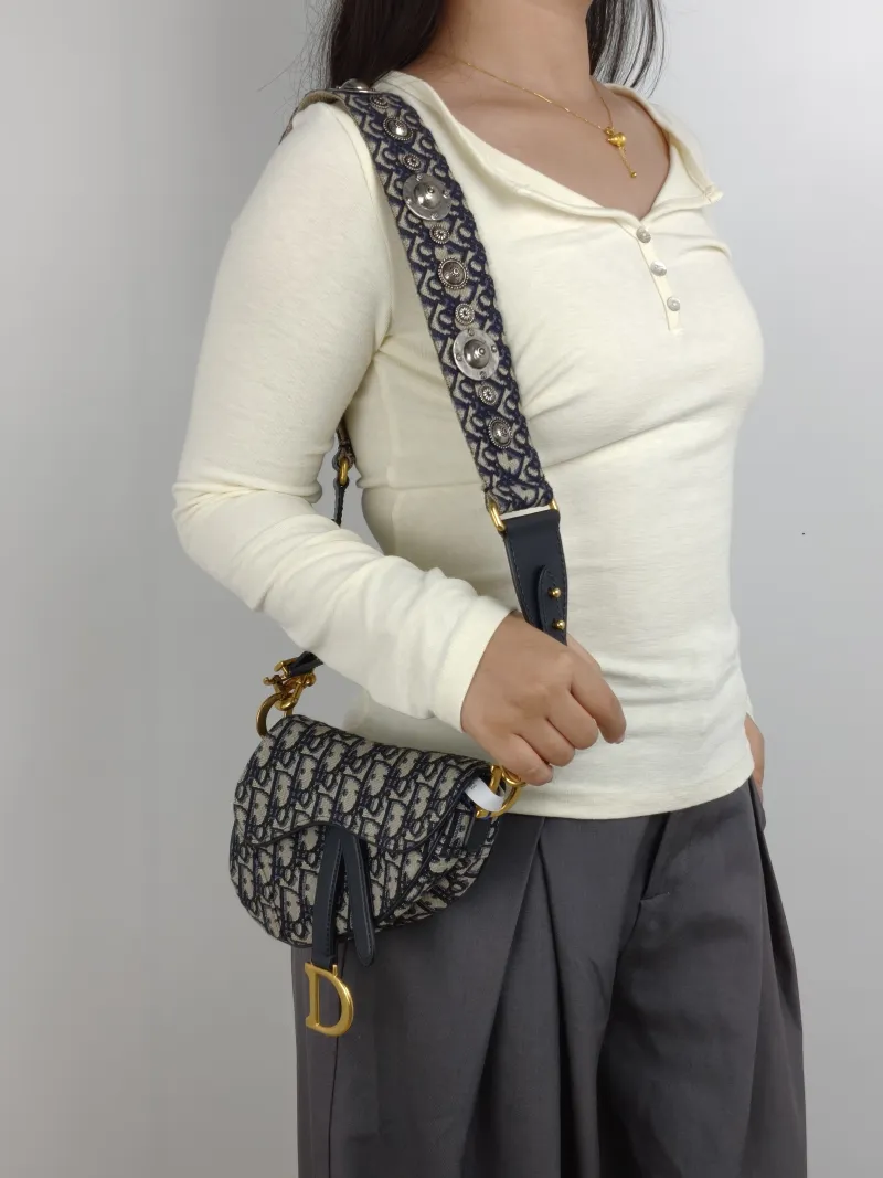 DIOR Top Handle Bag Saddle Blue Canvas Mini 19 × 6 × 15 cm — on-model view 2 of 2