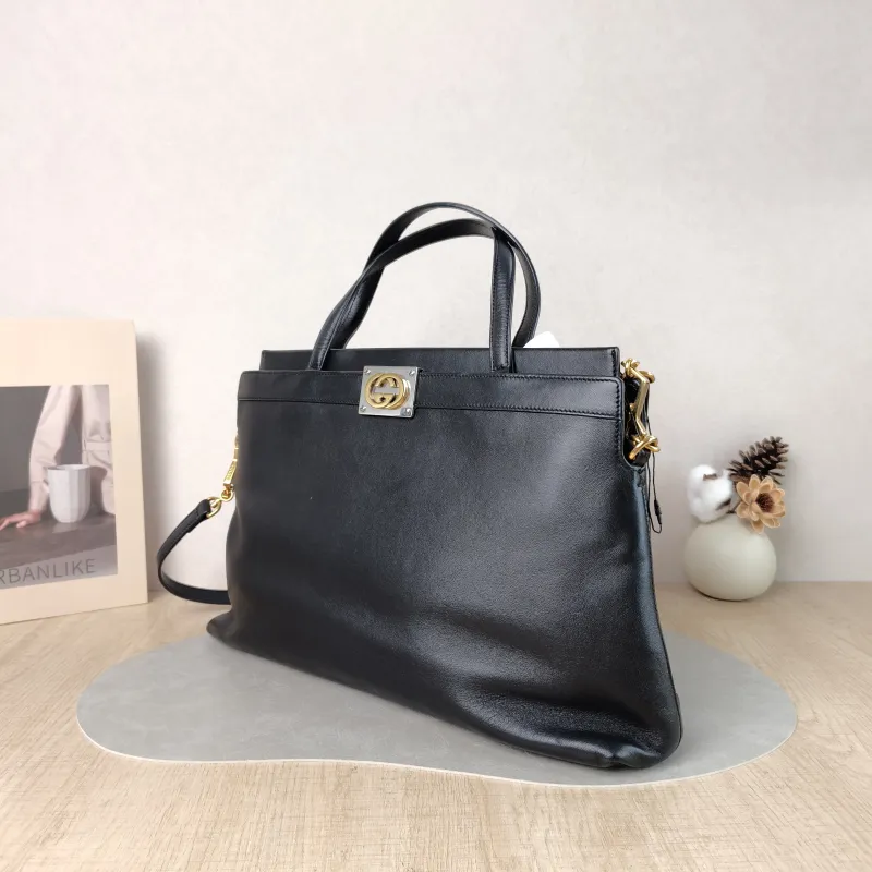 GUCCI Shoulder Bag G Tote Bag Black Calfskin 37 × 10 × 23 cm — cover view 2 of 5