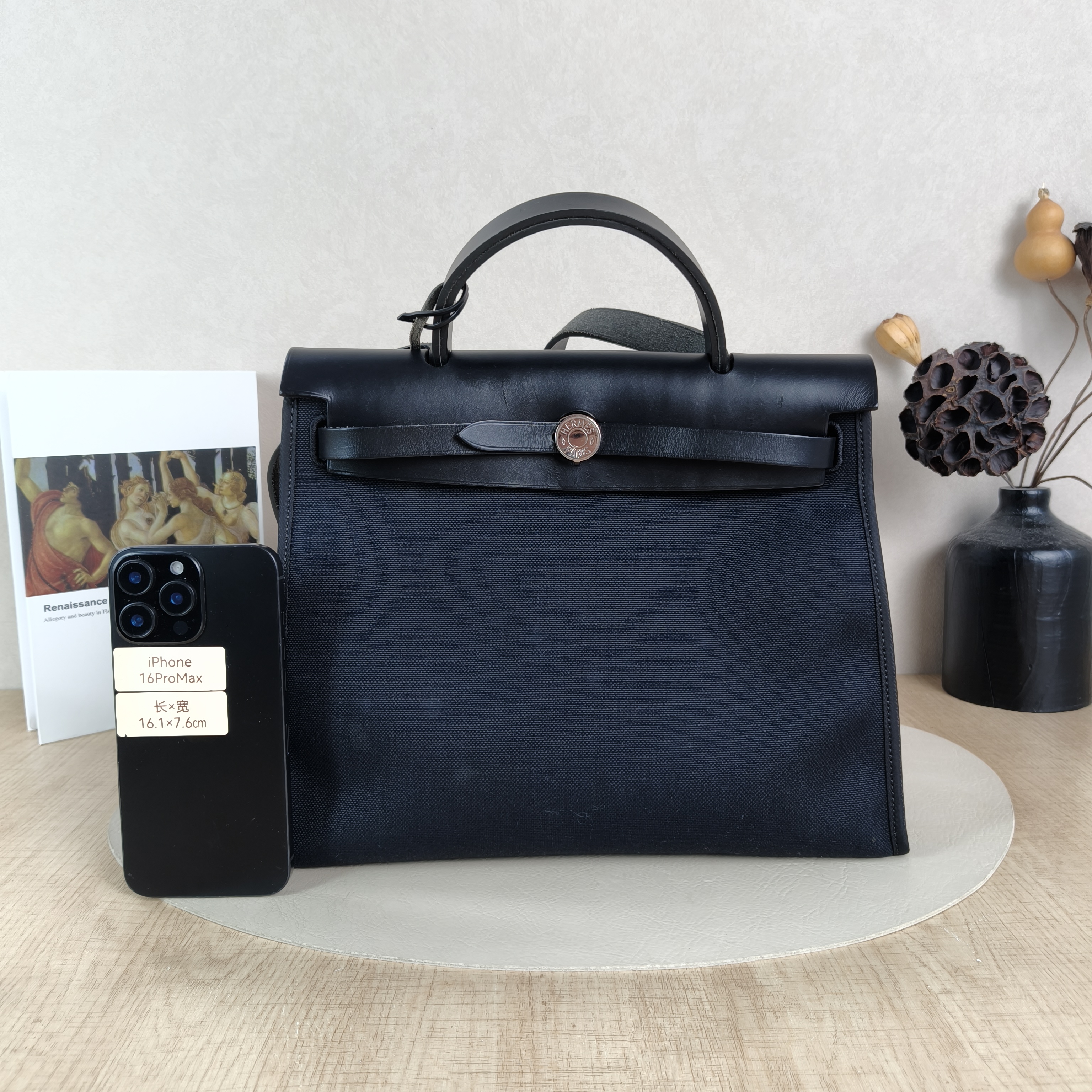 Hermès Crossbody Bag Herbag 3189Black Canvas Medium30.5 × 11 × 25.5 cm — cover view 2 of 6
