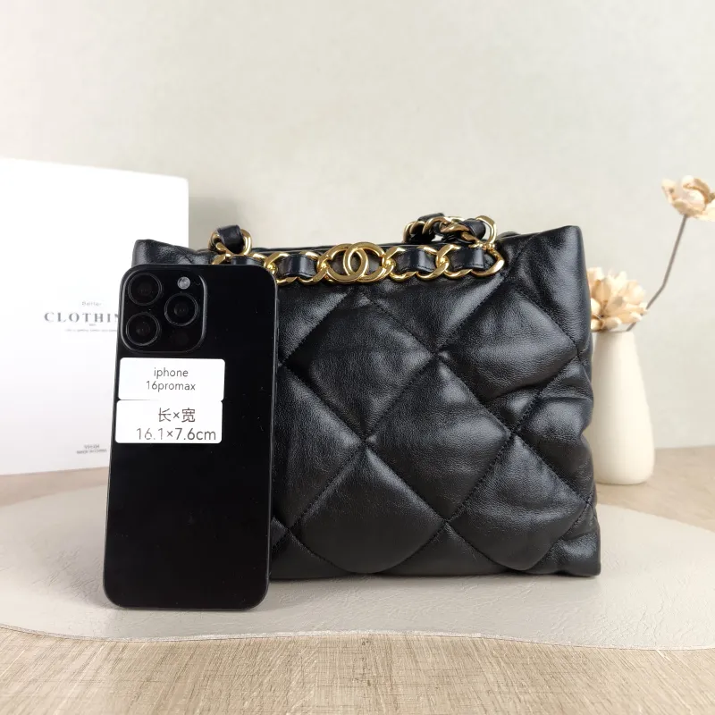 Chanel Shoulder Bag 22b Small Shopping Tote Black Lambskin Small 25 × 10 × 20 cm — cover view 2 of 5