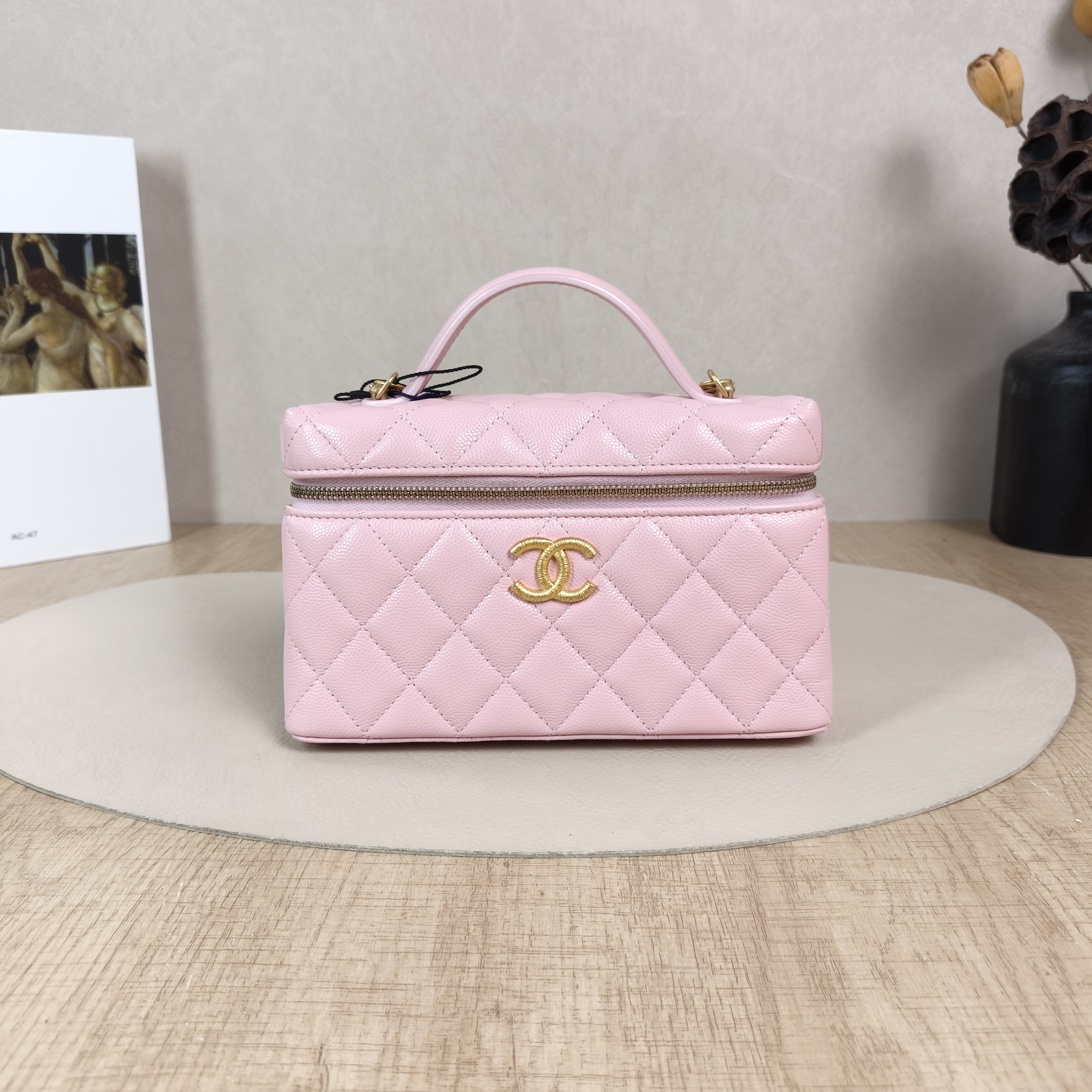 Chanel Crossbody Baglp Box Bag Top Handle Crossbody Bag Pink Grained Calfskin One Size19.5 × 5 × 17 cm