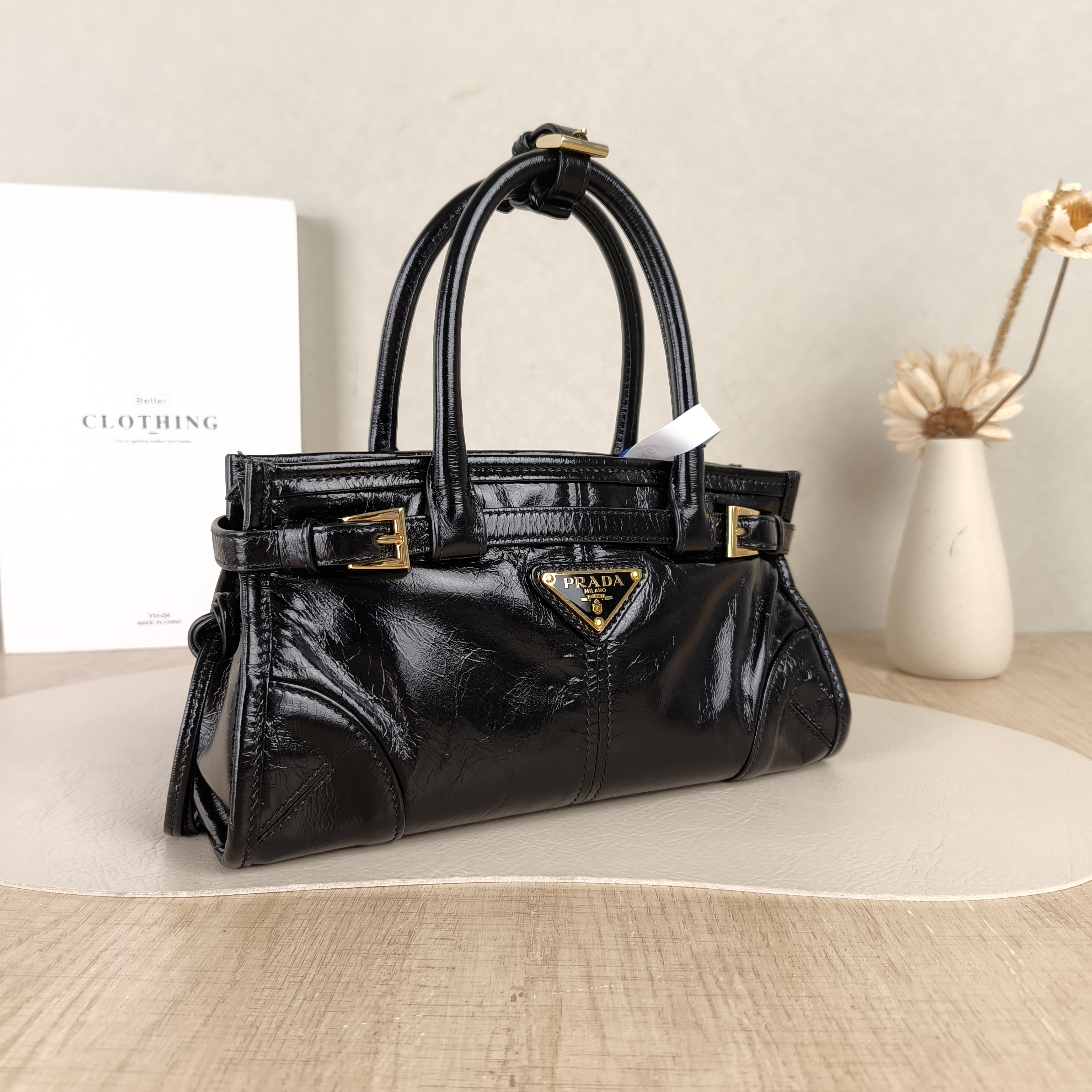PRADA Shoulder Bag Bonnie Soft Lux Black Waxed Leathermini23.5 × 9 × 12 cm — cover view 4 of 5