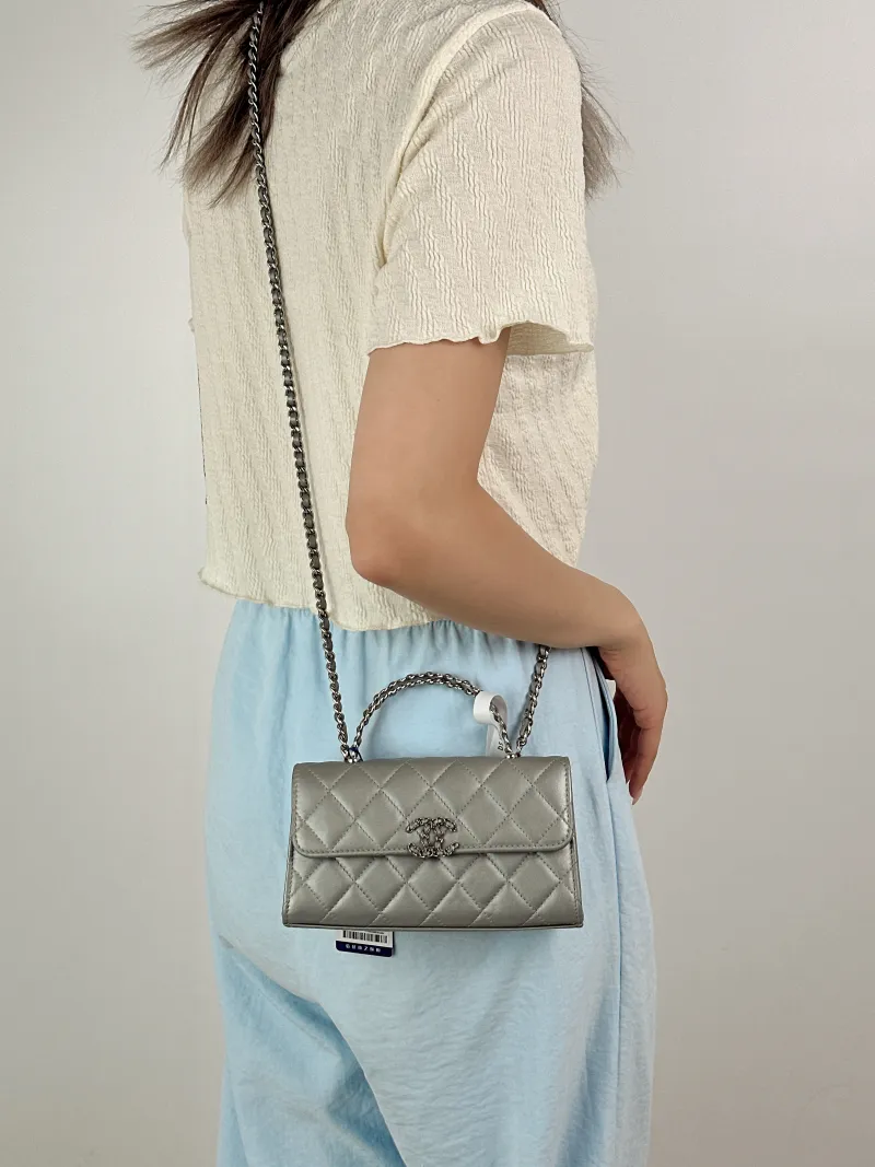 Chanel Crossbody Bag kelly Silver Calfskin One Size18 × 4.5 × 10 cm — on-model view 1 of 3