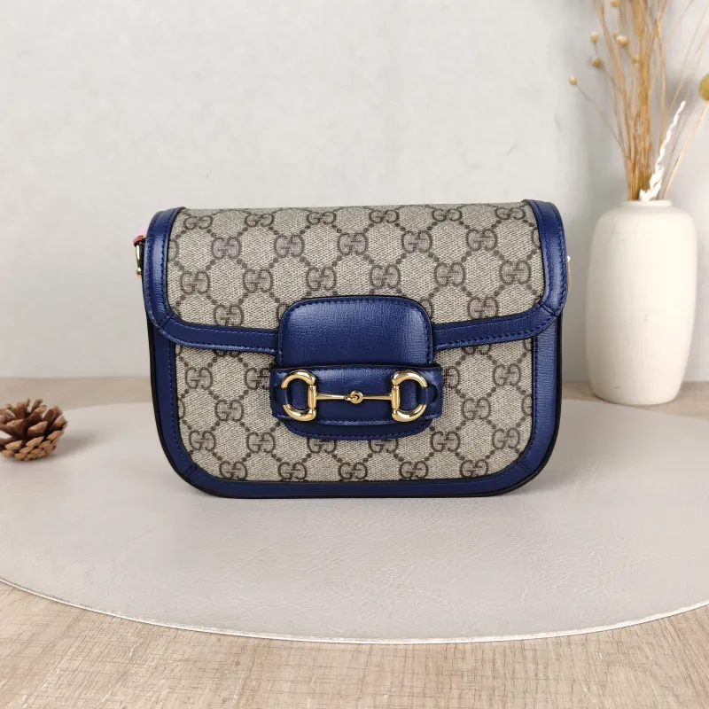 GUCCI Crossbody Bag Horsebit 1955 Horsebit Small Blue Monogram PVC Calfskin Small 20.5 × 5 × 14.5 cm