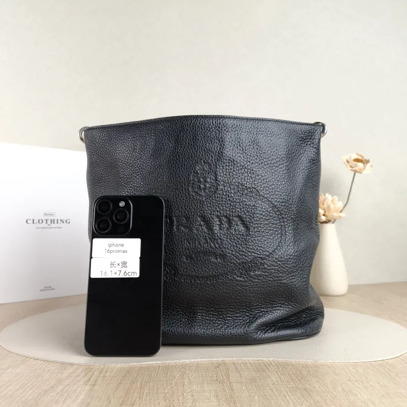 PRADA Shoulder Bag Bucket Bag Black Calfskin One Size 28 × 15 × 27 cm — cover view 5 of 5