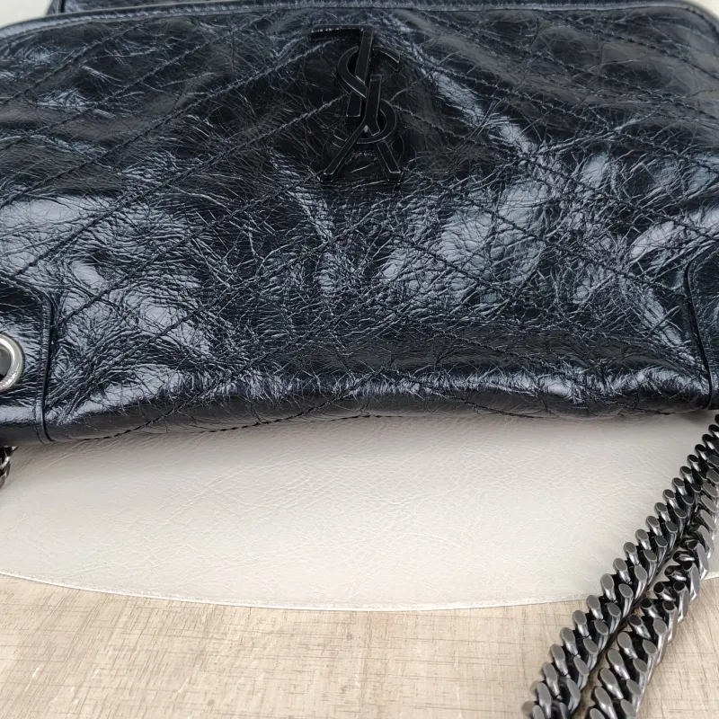 SAINT LAURENT Crossbody Bag Niki Black Waxed Leather Calfskin Large 32 × 9 × 23 cm — detail view 15 of 15