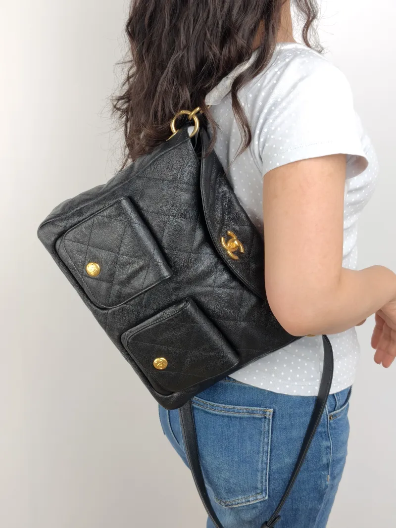 Chanel Shoulder Bag Supple Twins Hobo Black Grained Calfskin Large 30 × 5 × 21.5 cm — on-model view 2 of 2