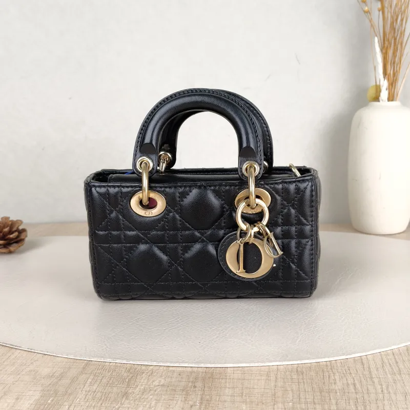 DIOR Crossbody Bag Lady D-Joy Black Lambskin Mini 16 × 5 × 9 cm