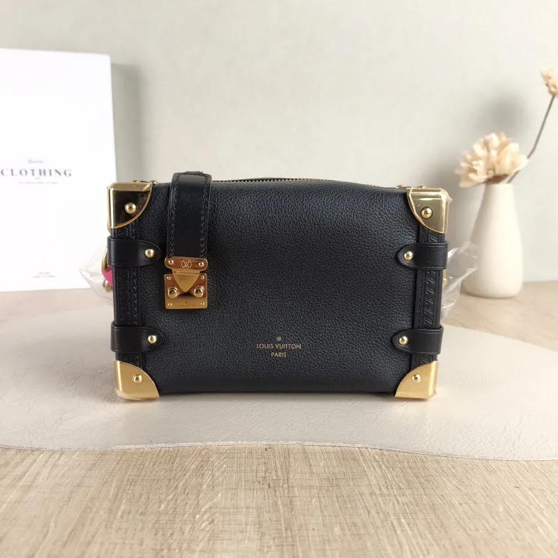 Louis Vuitton Crossbody Bag Side Trunk Box Black Calfskin Small 19 × 7.5 × 12.5 cm