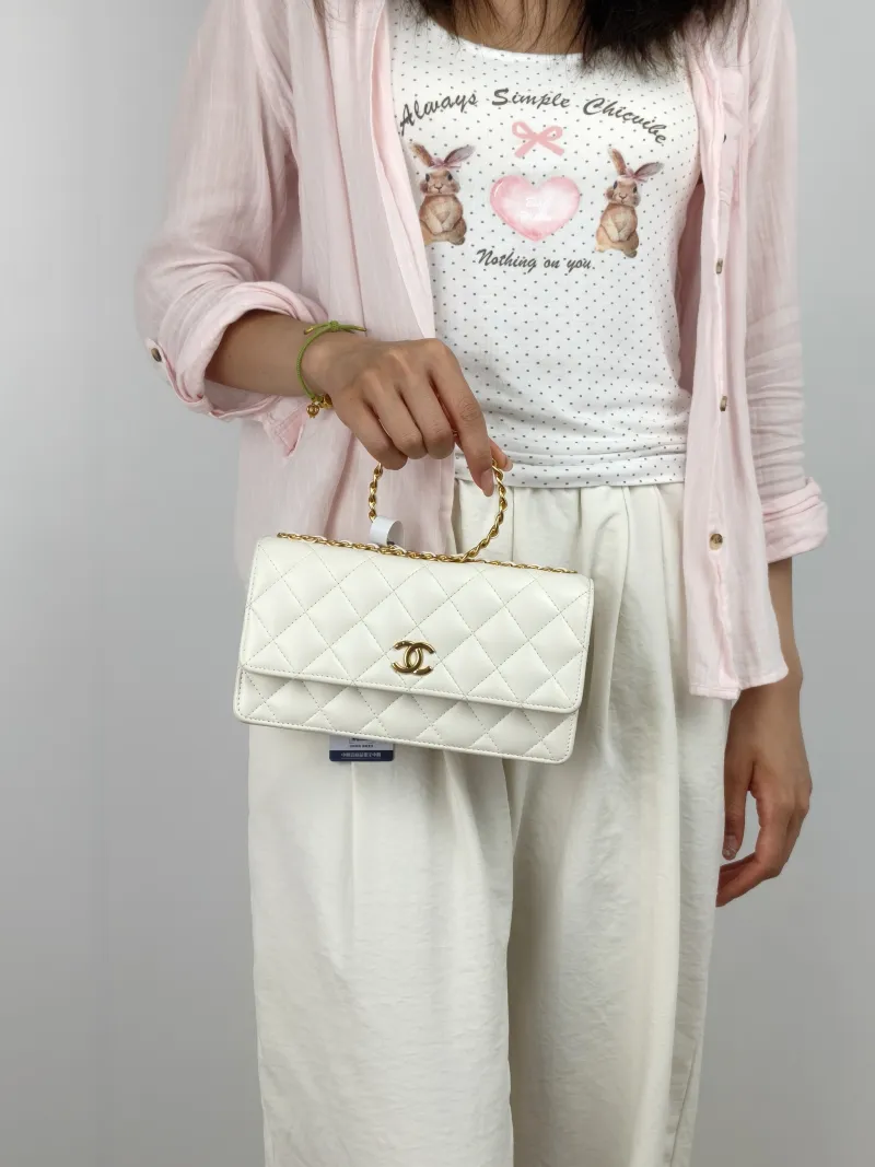 Chanel Top Handle Bag White One Size 21 × 4 × 11.5 cm — on-model view 3 of 3