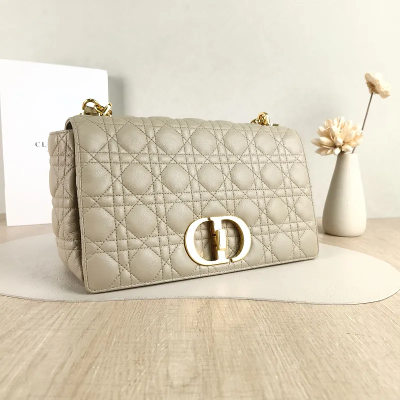 DIOR Shoulder Bag Caro Chain Bag Taupe Calfskin Large 28.5 × 10 × 17.5 cm — cover view 2 of 5