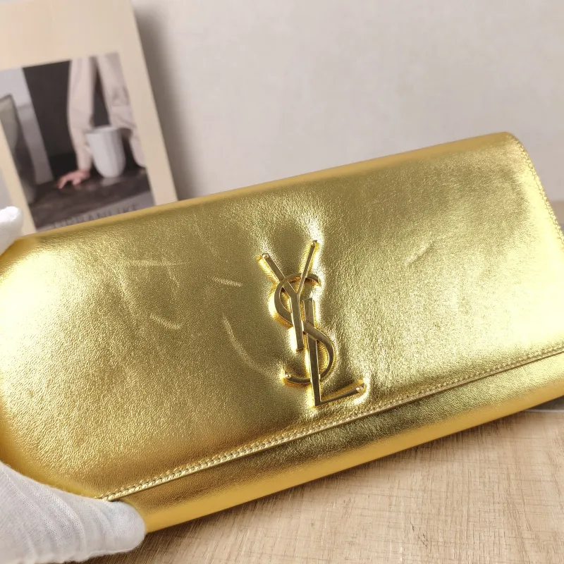SAINT LAURENT Clutch Clutch Gold Calfskin 27 × 4 × 13 cm — detail view 9 of 12