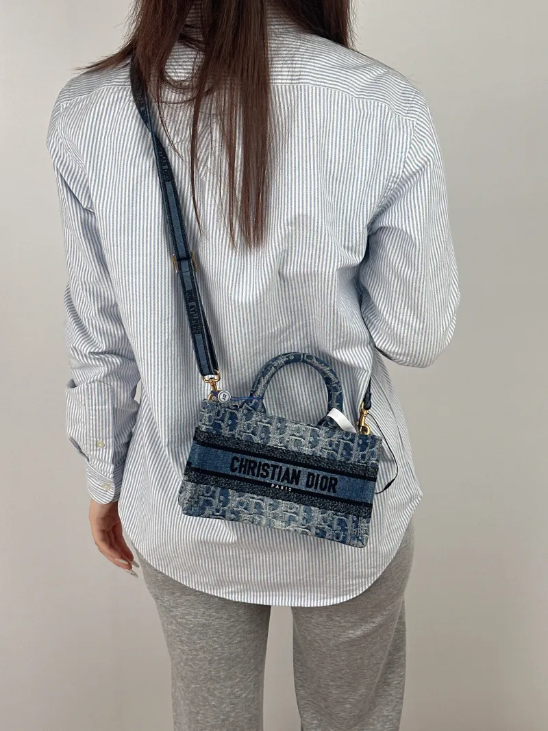 DIOR Top Handle Bag Book Tote Shoulder Strap Edition Blue Mini 21.5 × 7.5 × 13 cm — on-model view 1 of 2