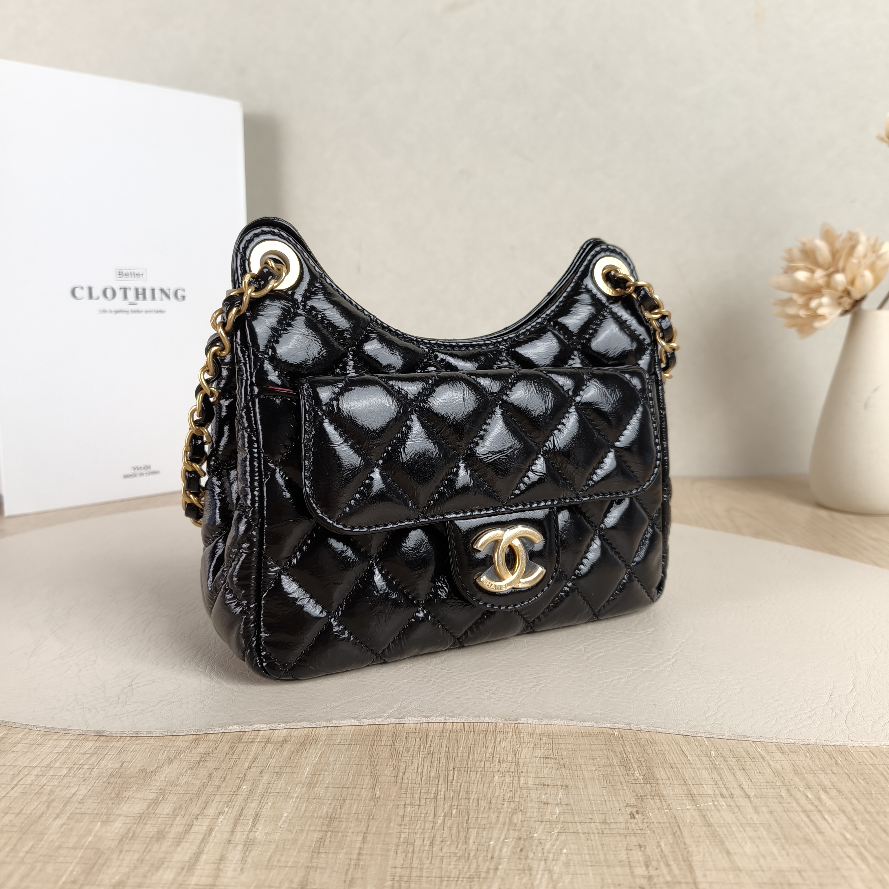 Chanel Crossbody Bag HOBO Black Waxed Leather Calfskin Small19 × 6 × 17 cm — cover view 5 of 5