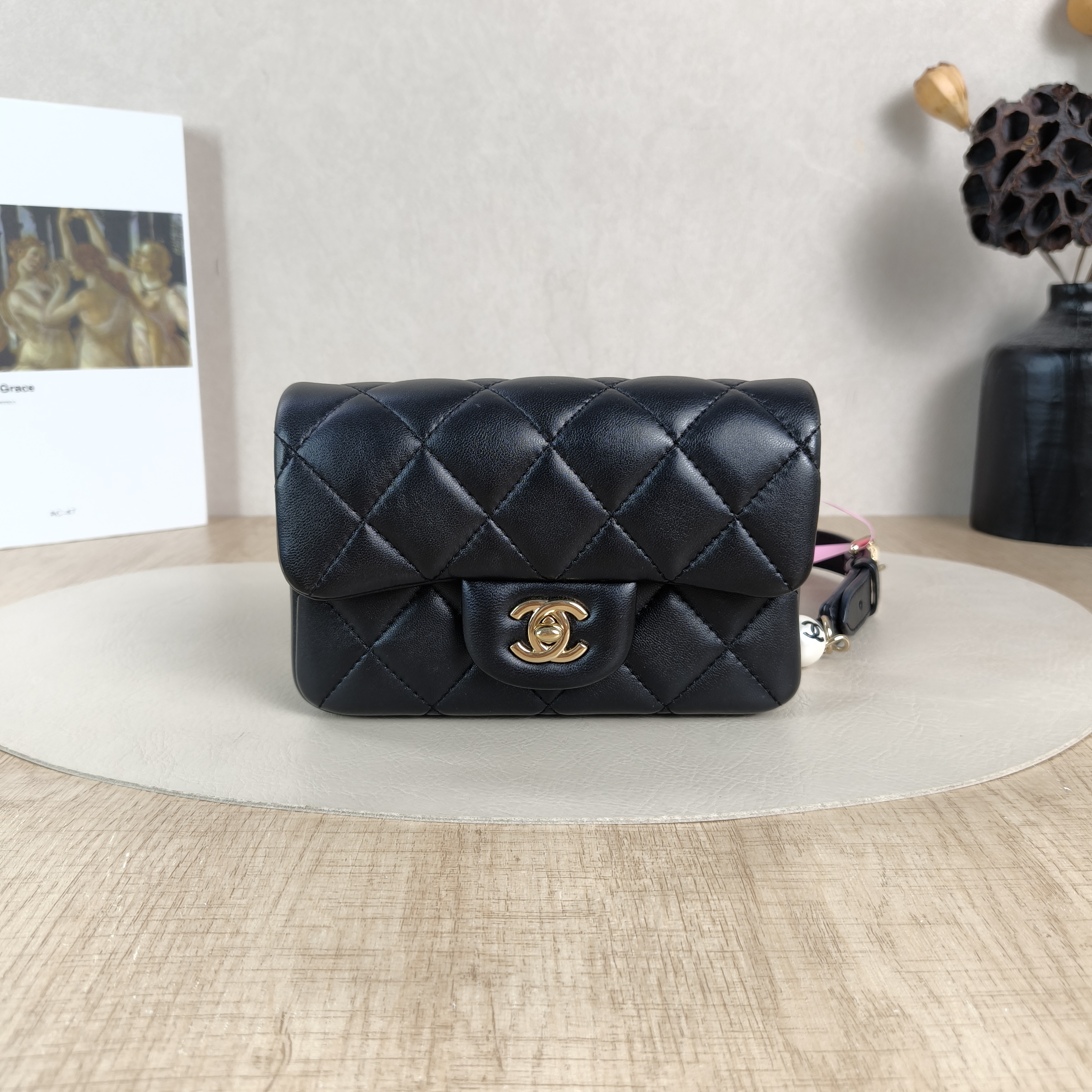 Chanel Belt Bag Pearl Belt Bag Black Lambskin One Size17 × 3 × 11 cm