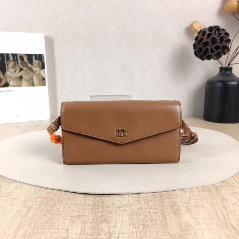 Miumiu Crossbody Bag Walletwoc Caramel Calfskin One Size 19 × 2 × 10 cm