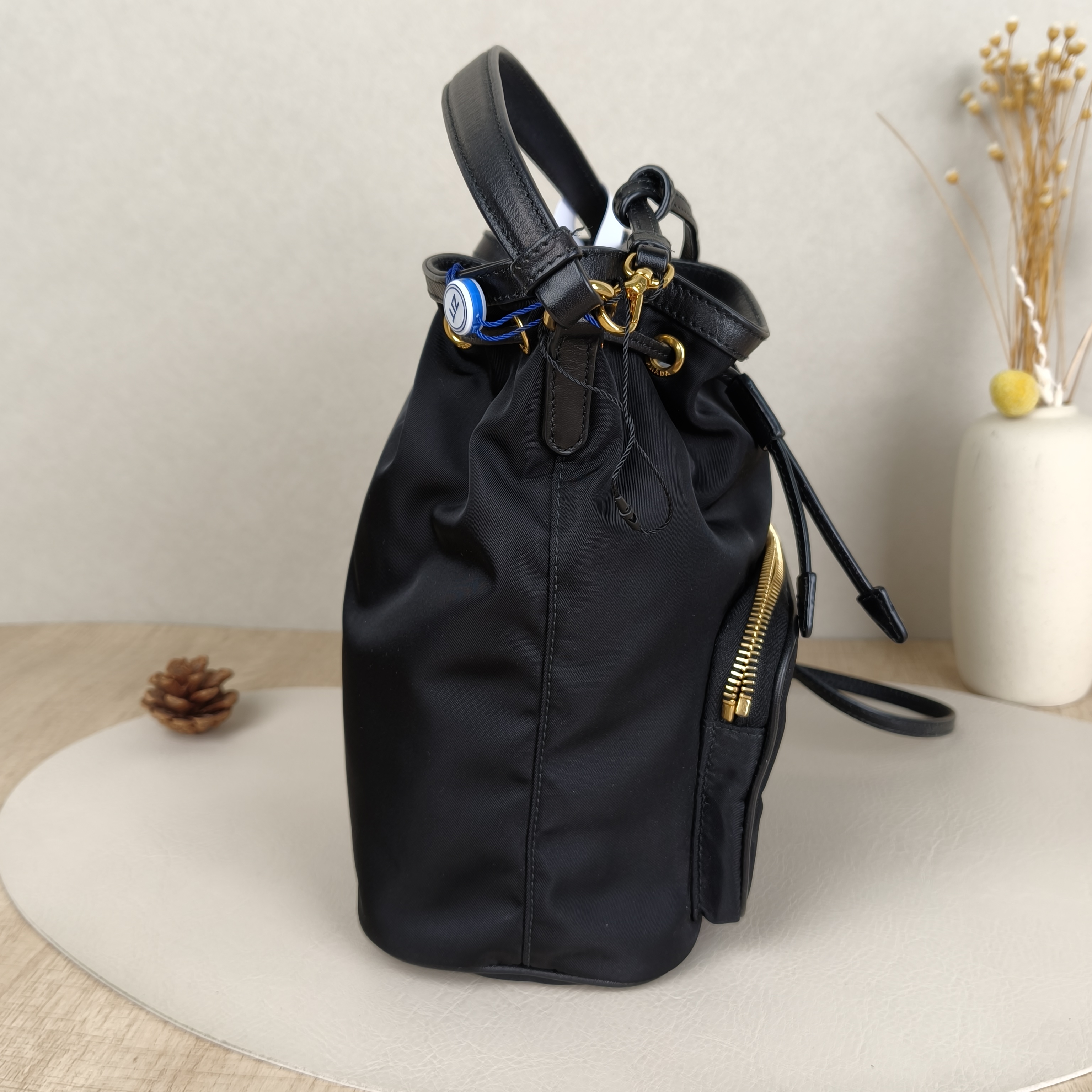 PRADA Shoulder Bag Bucket Bag Black Nylon 17 × 11.5 × 22.5 cm — cover view 7 of 9