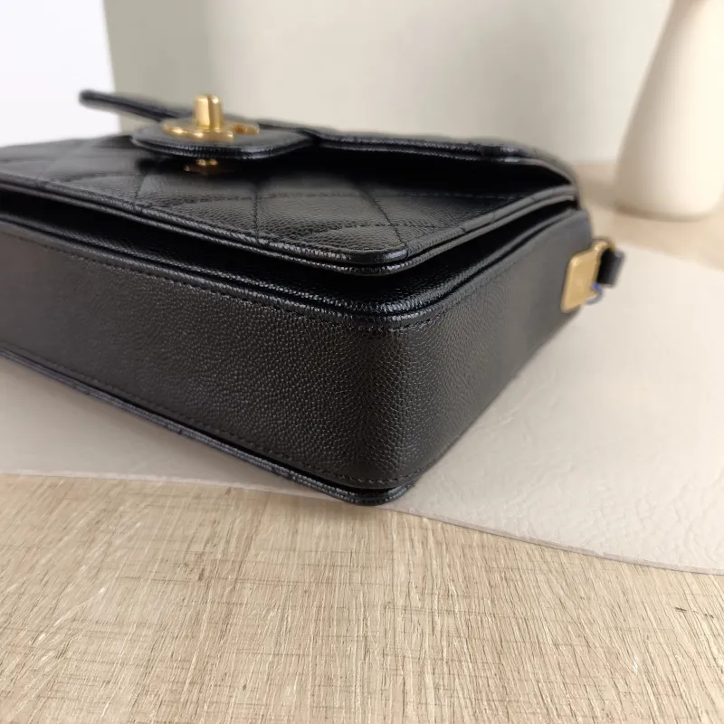 Chanel Crossbody Bag Black with Gold-Tone Hardware Grained Calfskin Small 19 × 6 × 15 cm — detail view 12 of 14