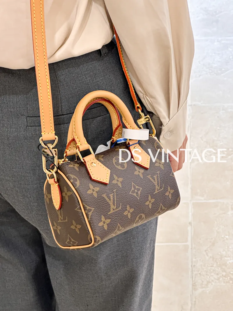 Louis Vuitton Crossbody Bag Speedy Nano Shoulder Strap PV Cnano16 × 7.5 × 10 cm — on-model view 1 of 3