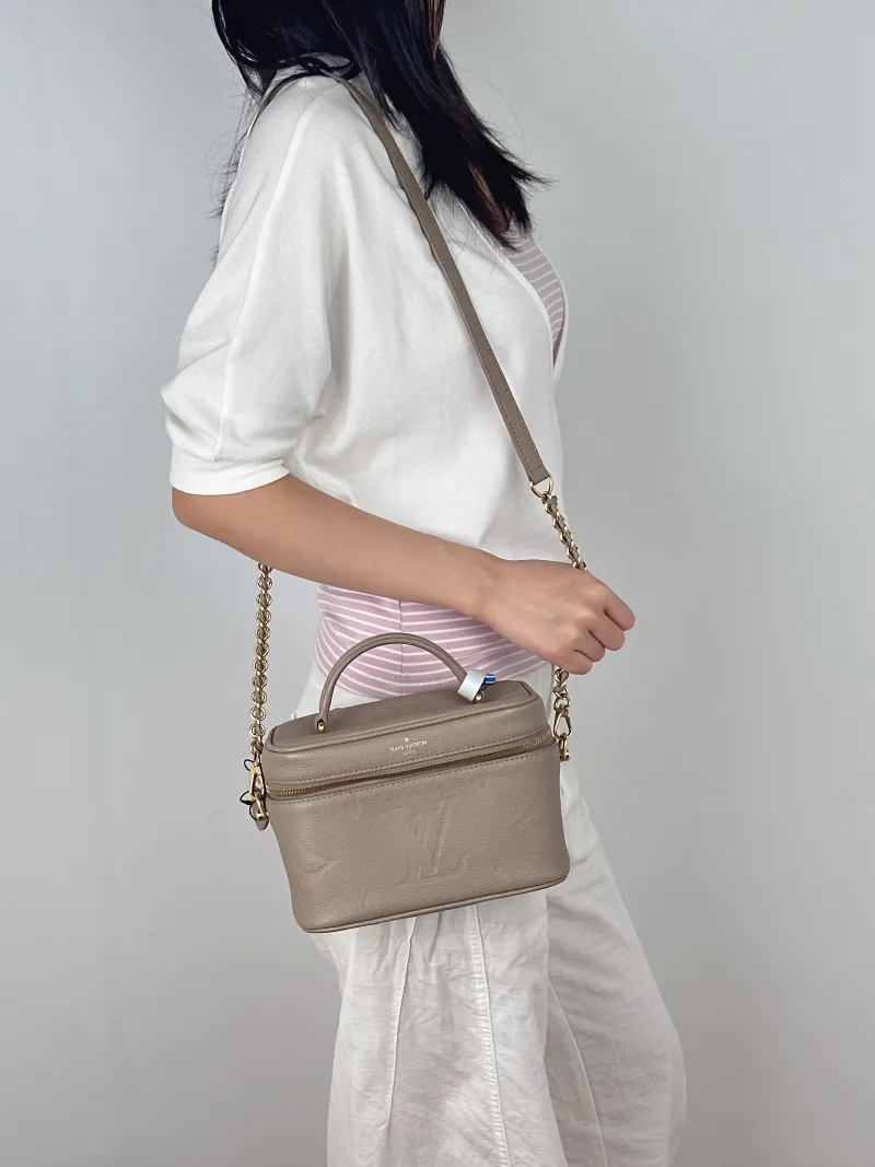 Louis Vuitton Shoulder Bag VANITY Cosmetic Bag Grey Calfskin Small19 × 11 × 13 cm — on-model view 1 of 3