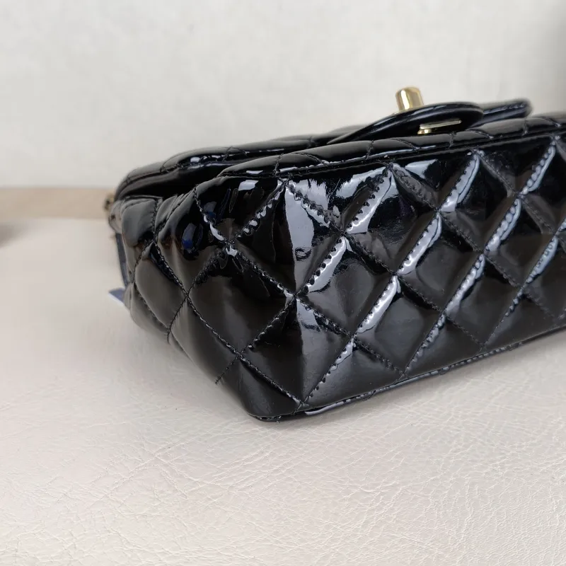 Chanel Crossbody Bag Classic Flap Mini CF Mini Black with Gold-Tone Hardware Patent Leathermini17 × 8 × 13.5 cm — detail view 5 of 13