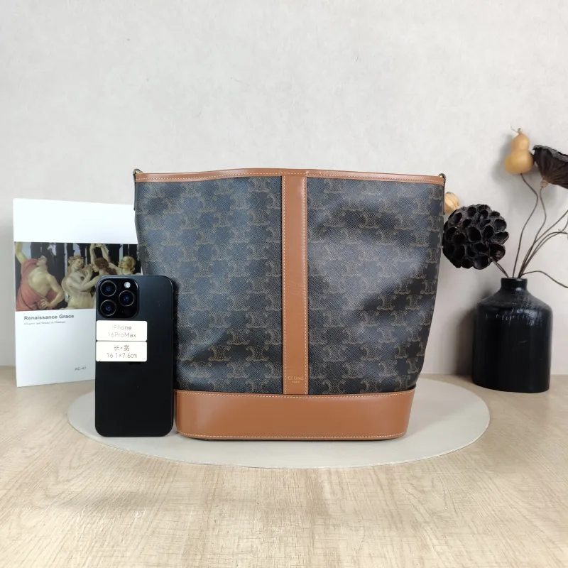 CELINE Crossbody Bag Triomphe Bucket Bag Monogram PVC Medium 24 × 18 × 27 cm — cover view 5 of 5