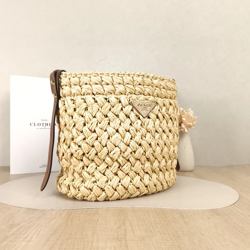 PRADA Shoulder Bag Bucket Bag Brown Woven One Size27 × 14 × 25 cm — cover view 3 of 5