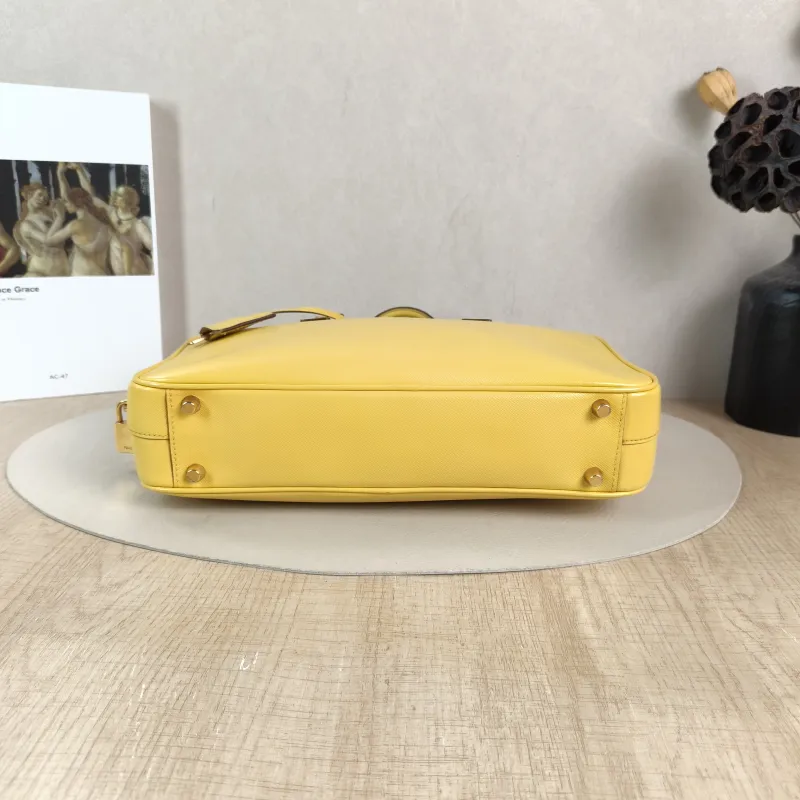PRADA Top Handle Bag Vintage Yellow Calfskin One Size 28 × 6 × 17 cm — cover view 5 of 5