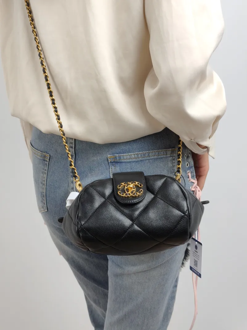 Chanel Crossbody Bag Black Lambskin One Size 23 × 14 × 11 cm — on-model view 1 of 2