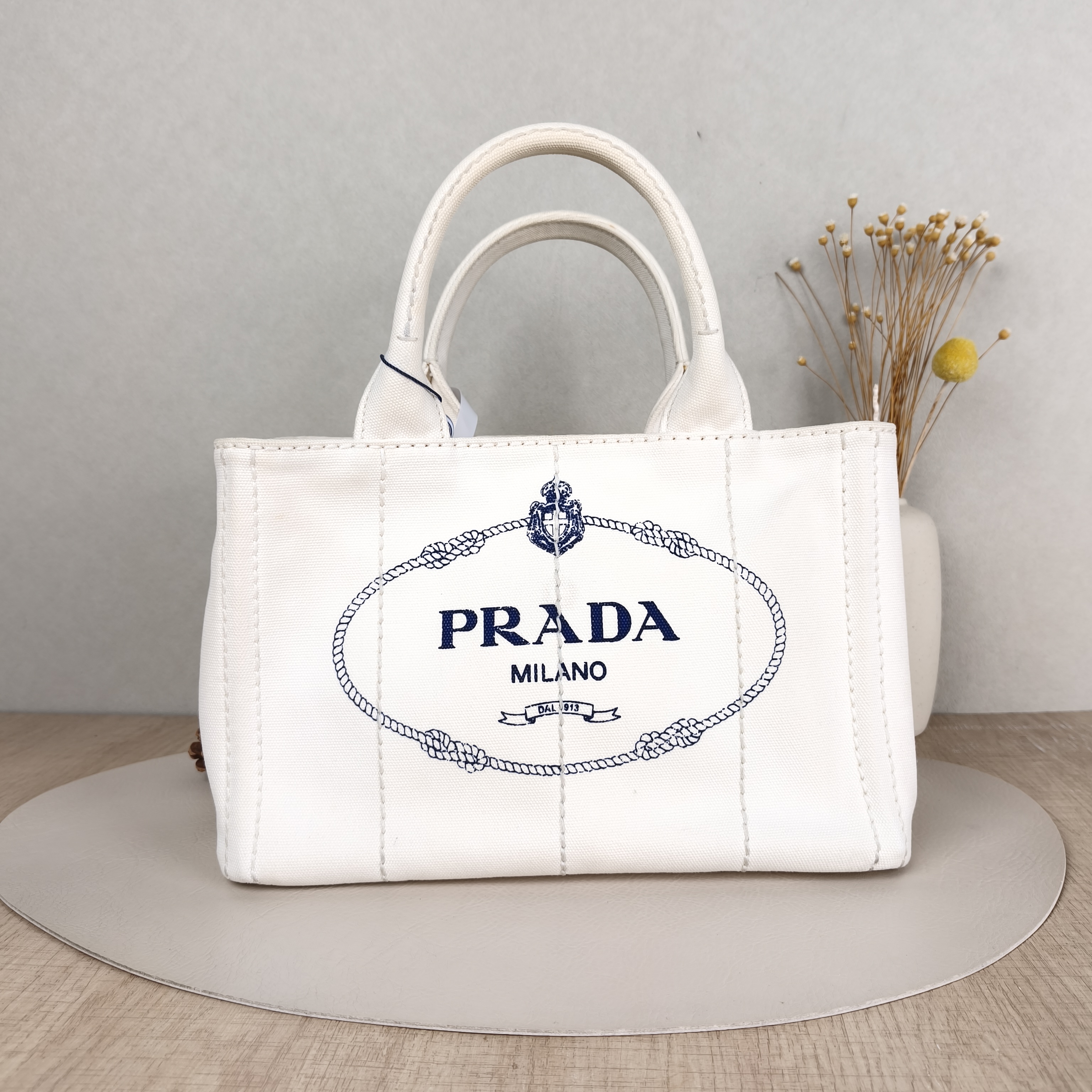 PRADA Top Handle Bag Canape White Canvas Small28 × 15 × 19 cm