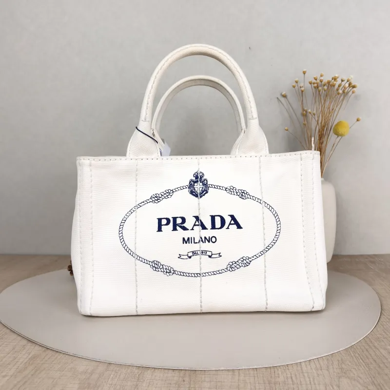PRADA Top Handle Bag Canape White Canvas Small28 × 15 × 19 cm