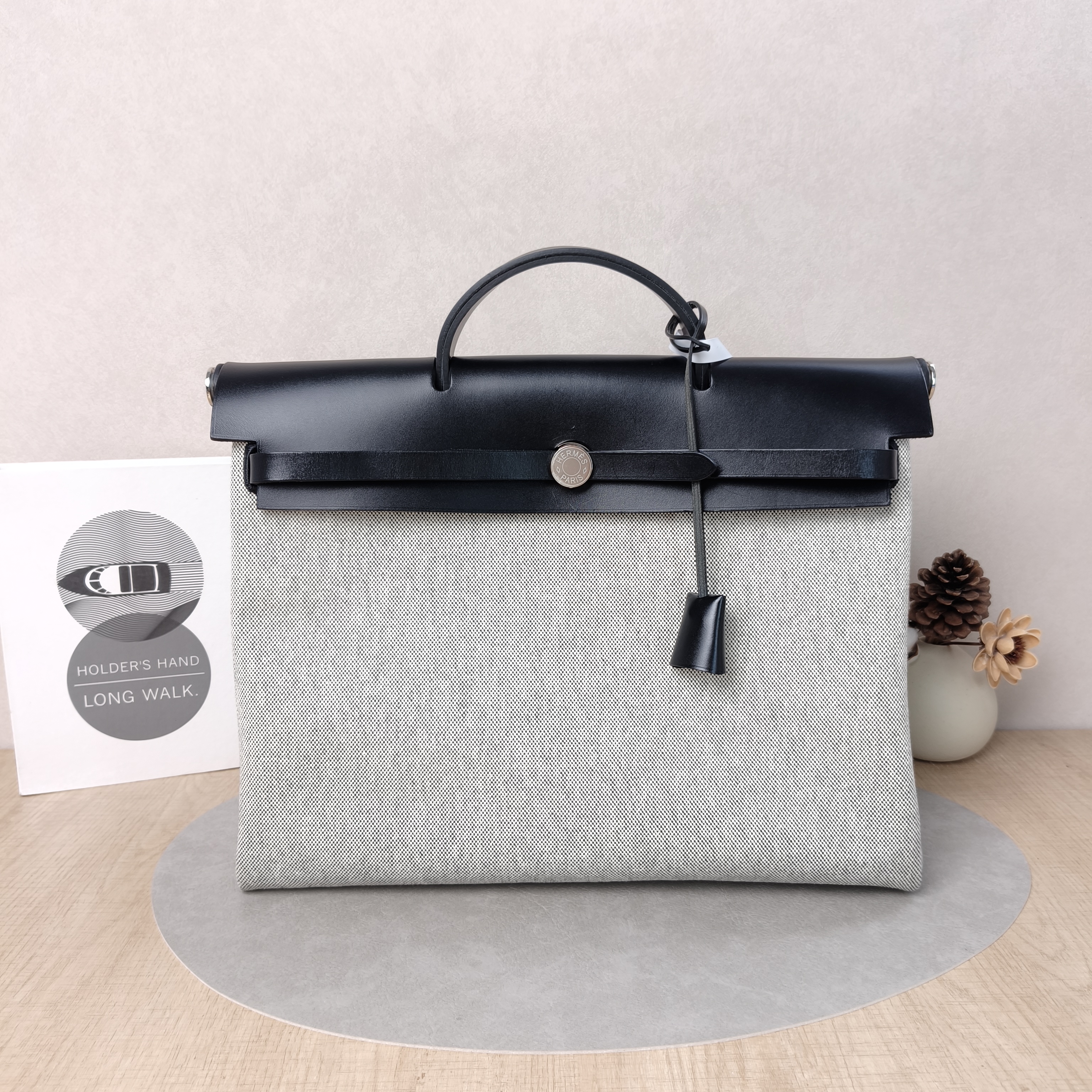 Hermès Shoulder Bag Herbag 39Beige Black Canvas Large39 × 14 × 32 cm