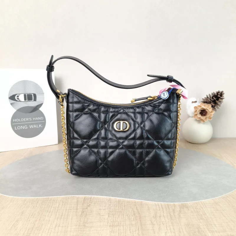 DIOR Shoulder Bag Miss Caro Chain Bag Black Lambskin Mini 19 × 7 × 14 cm