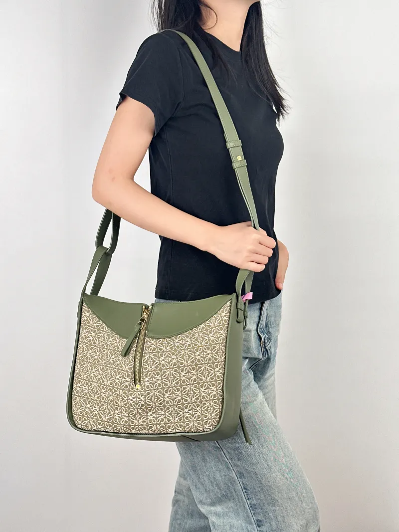 LOEWE Crossbody Bag Hammock Green Canvas Medium29 × 14 × 32 cm — on-model view 2 of 2