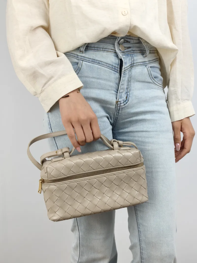 Bottega Veneta Crossbody Bag Bang Bang Cosmetic Bag Grey Lambskin One Size 22 × 6 × 12 cm — on-model view 1 of 2